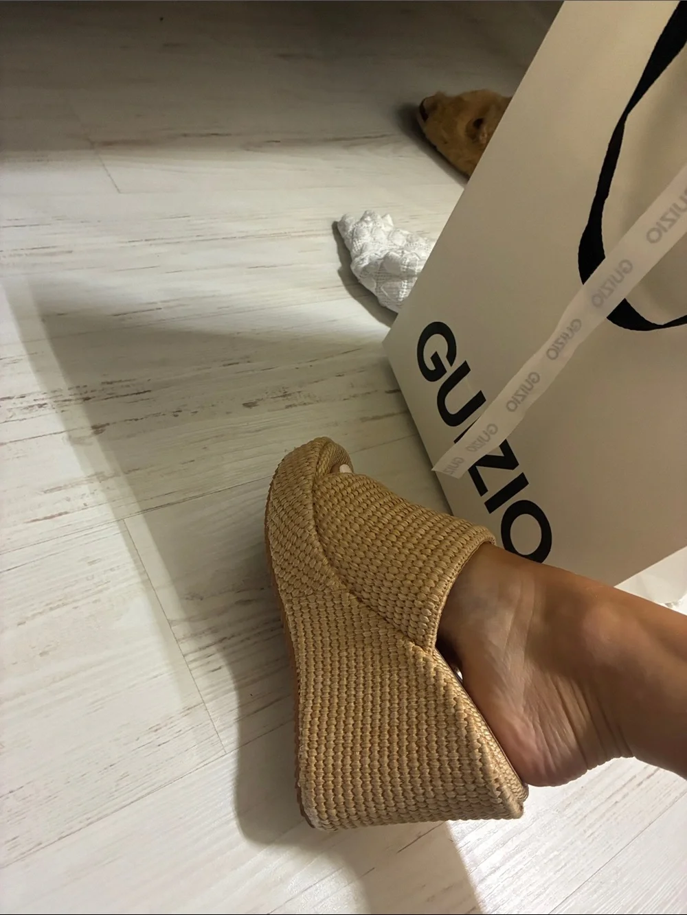Natural Woven Wedge Slide - Tan